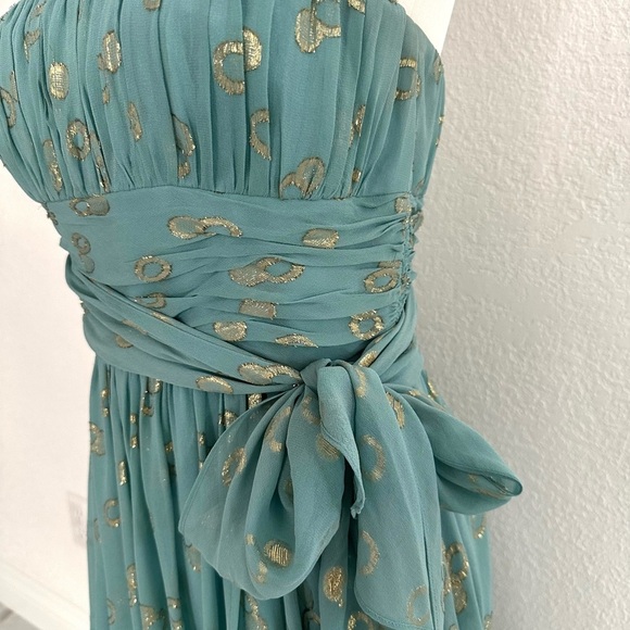 BCBGMaxAzria Teal and Gold Midi Dress - Picture 3 of 9